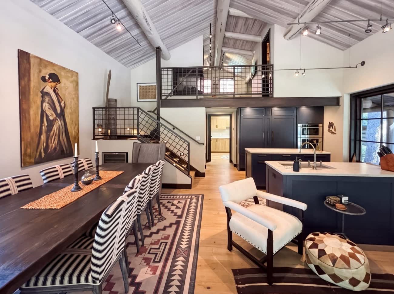 Looking up to the loft from the great room